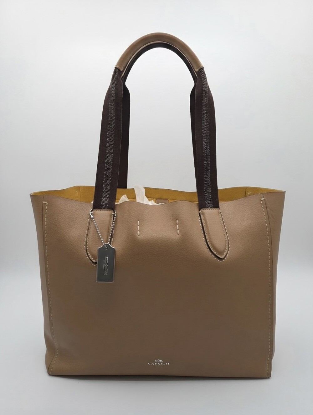 ​Coach Derby Tote 58660 Pebble Leather Latte Tan Yellow Work Bag + Organizer EUC